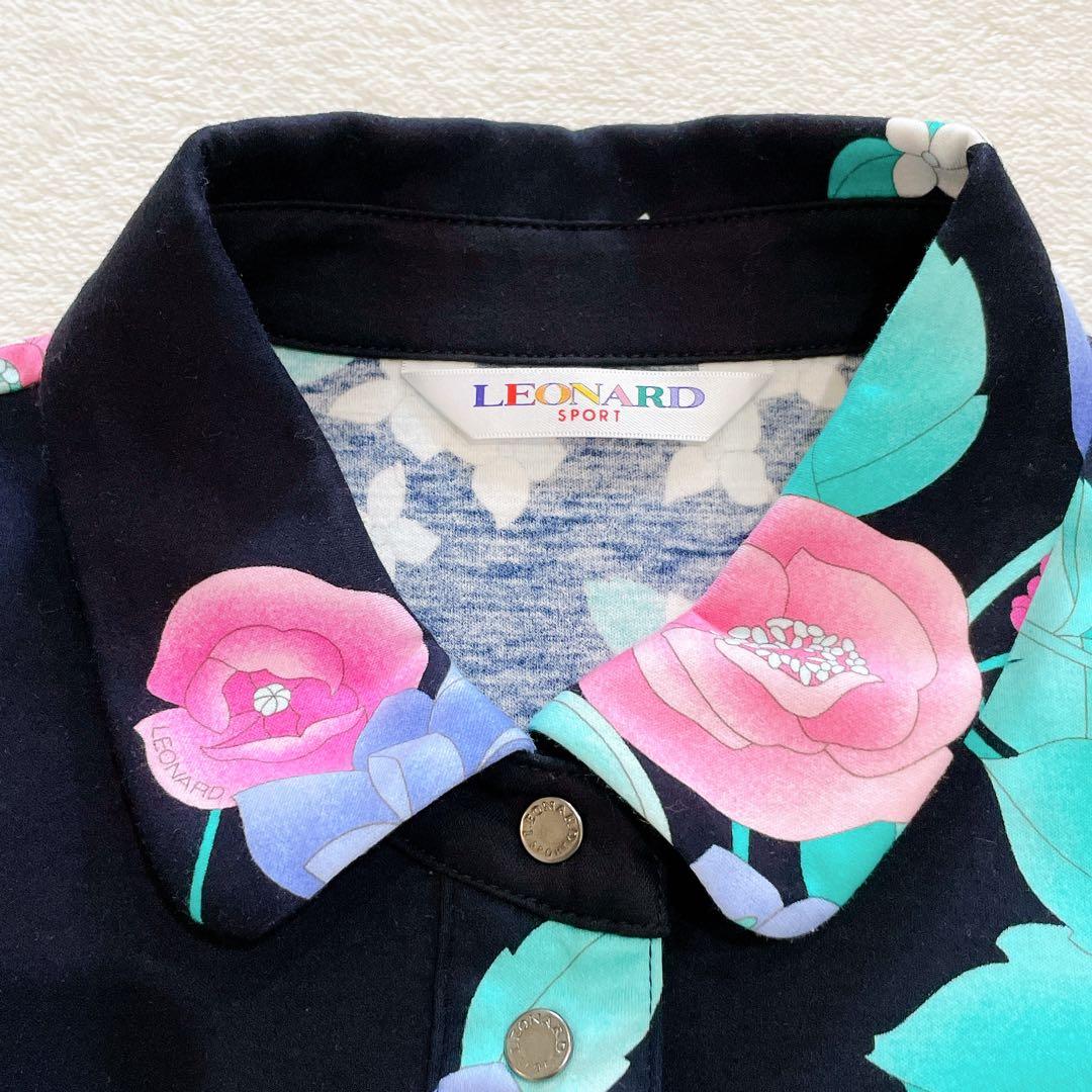 レオナール　ポロカットソー　近年モデル　襟付き　サイドスリット　黒　日本製　XL