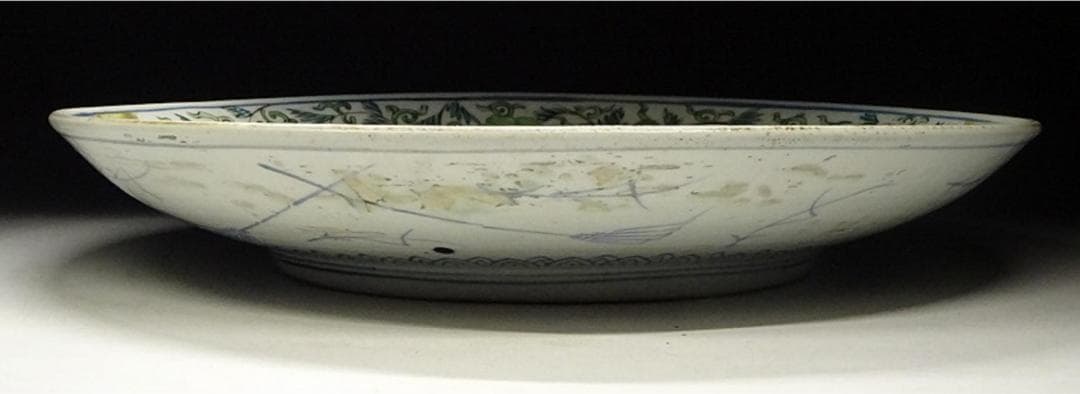 時代物 色絵草花紋 大皿 径約37.5cm 太明成化年製 初期古