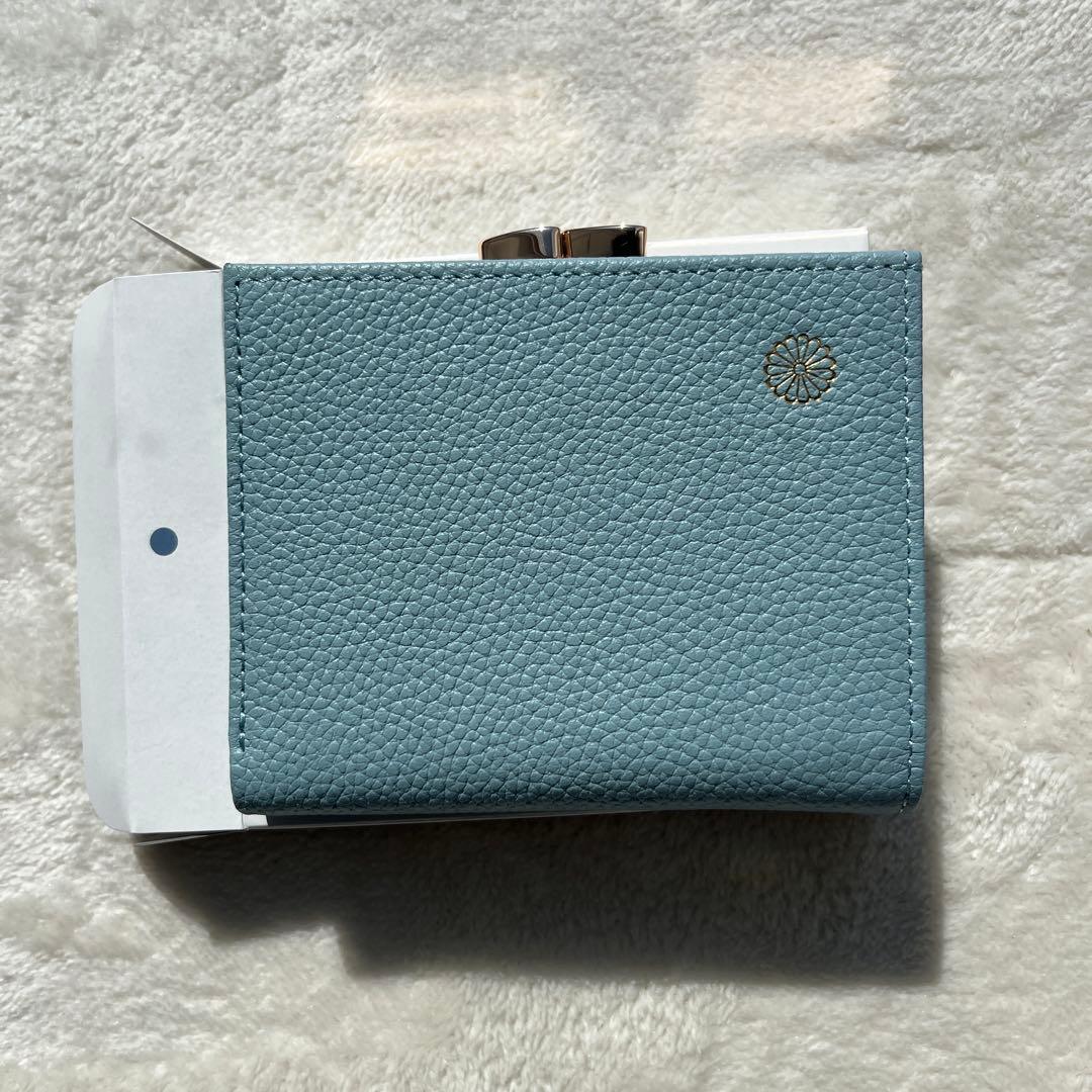 皇居 折り財布 水色 皇居 財布 二つ折り がま口 水色 ライト 宮内庁 菊紋