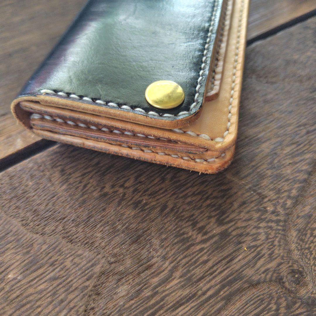 ミドルサイズ トラッカーウォレット 手染め 黒×ナチュラル 薔薇