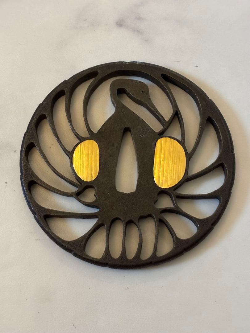 東方斉東方斎『雅見』銘 刀鍔 日本刀装具 鍔 つば 鐔 刀鐔 刀剣 金銅象嵌