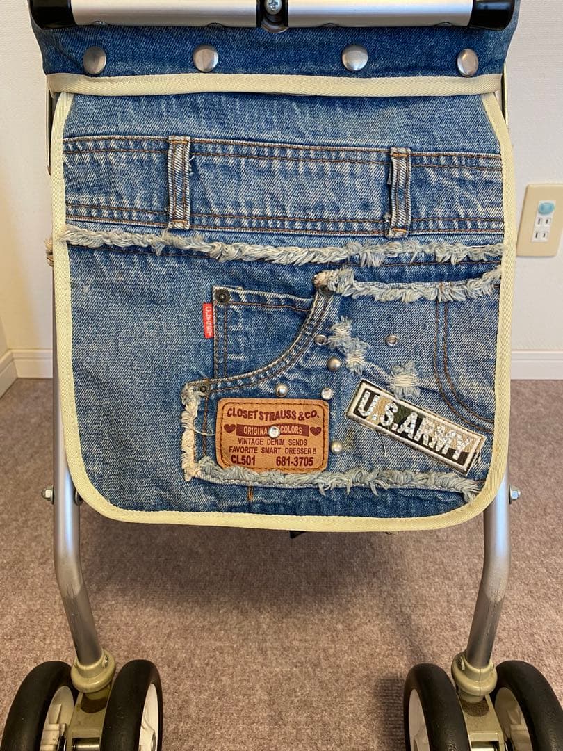 ユーピーカラーズデニム素材 二段式 ペットカート