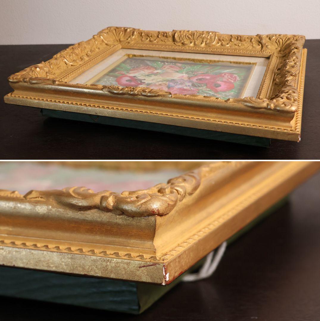 真作】中島裕子 油彩 SM号「ファンタジーの花々」額装 ポピー 薔薇