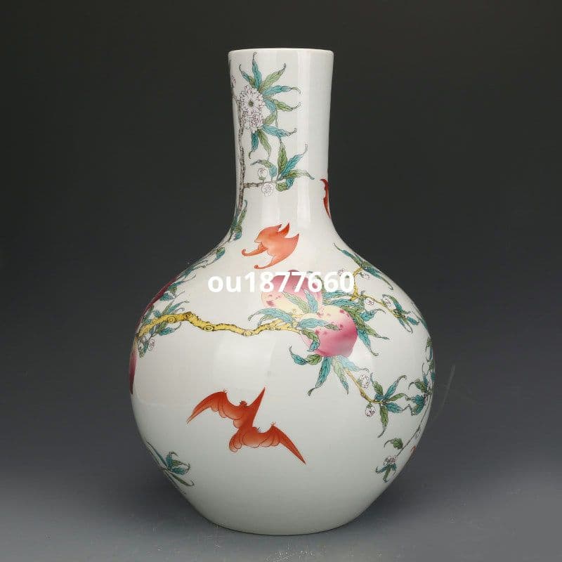 清乾隆粉彩福寿九桃天球瓶 景徳鎮 陶磁器 装飾品 現代工芸品 美術品 置物