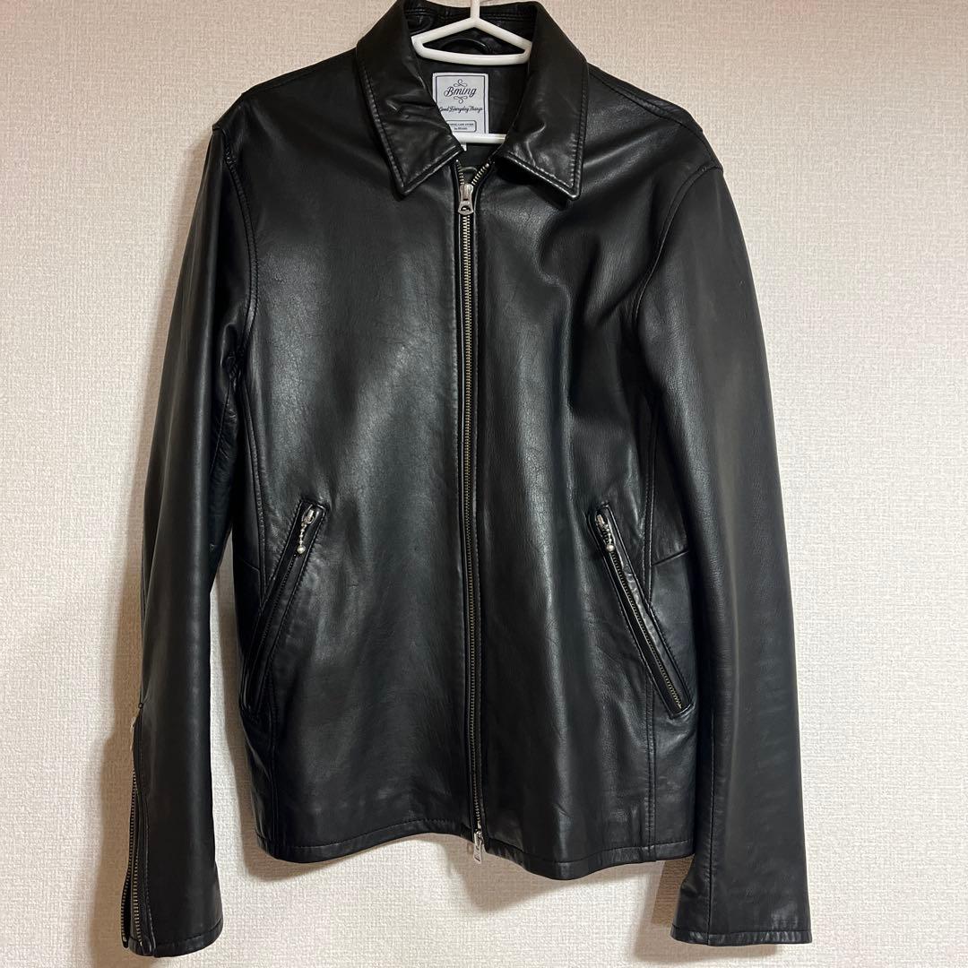 BEAMSレザージャケット BEAMS (BEAMS) Distressed Leather Zip Blouson [Wide Fit] (Blouson
