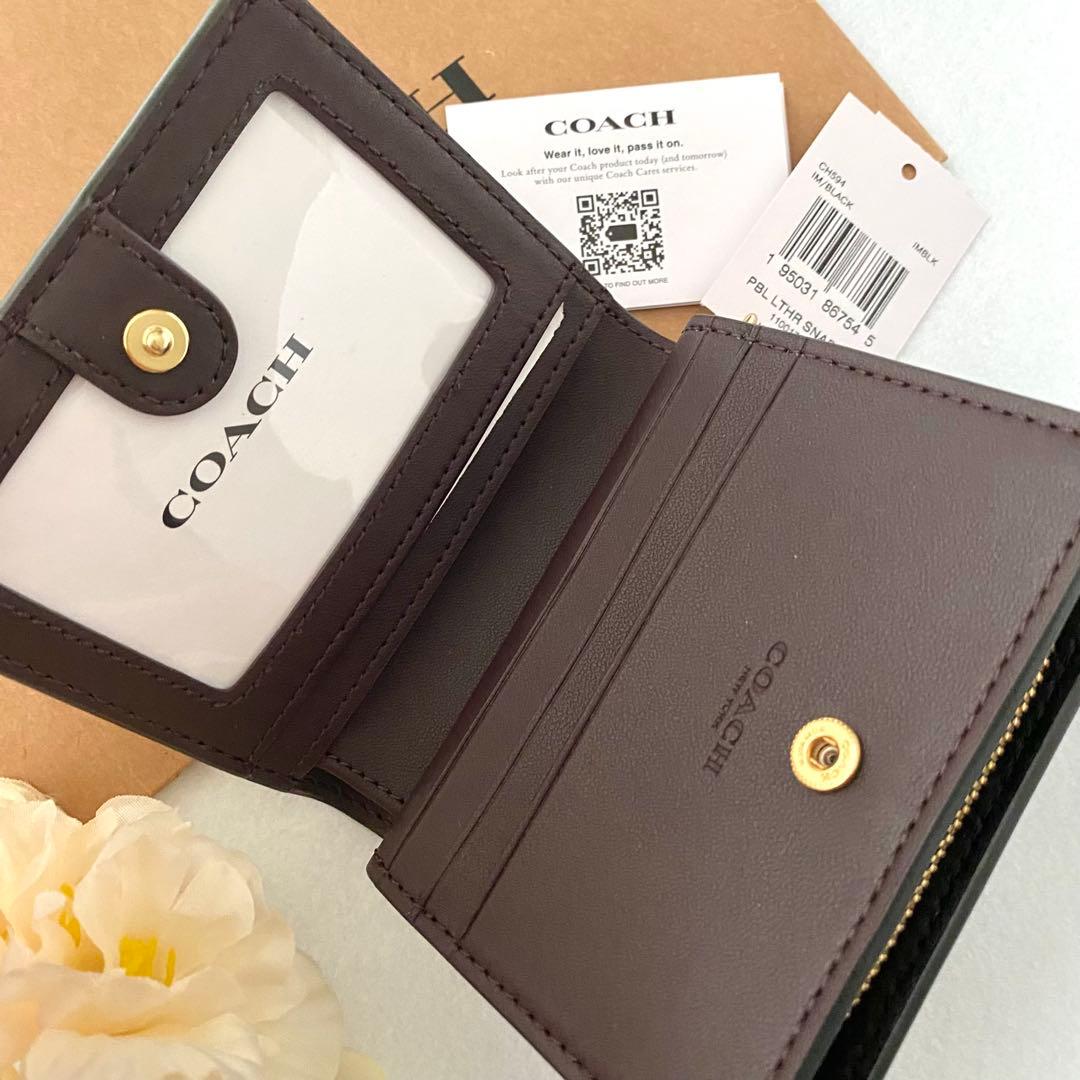 新品　正規品☆COACH コーチ　折り財布　ブラック　エナメル 二つ折り財布