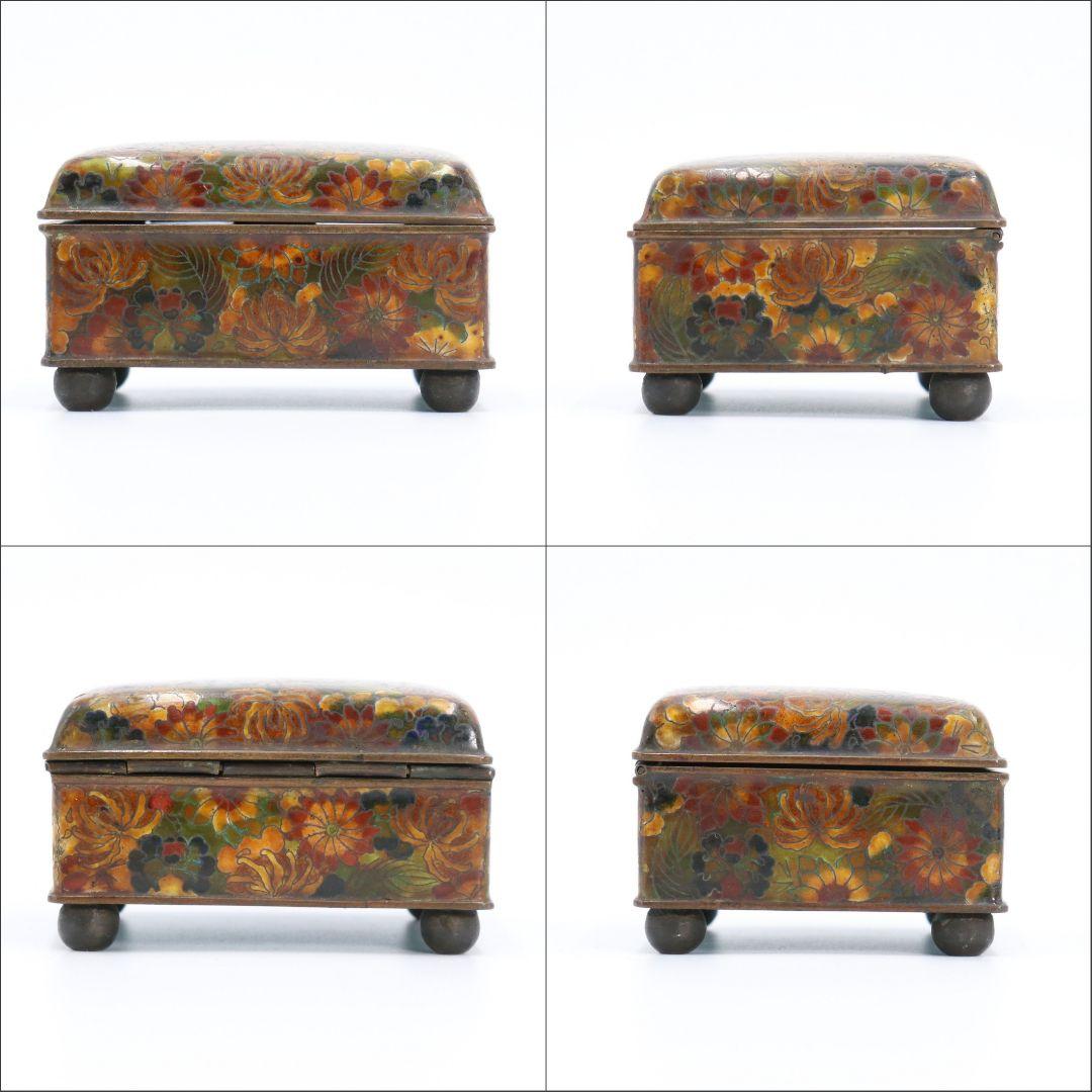 中国 七宝花尽蓋物 琺瑯彩 花詰 菊 牡丹 小箱 小物入れ 　V78　1F28