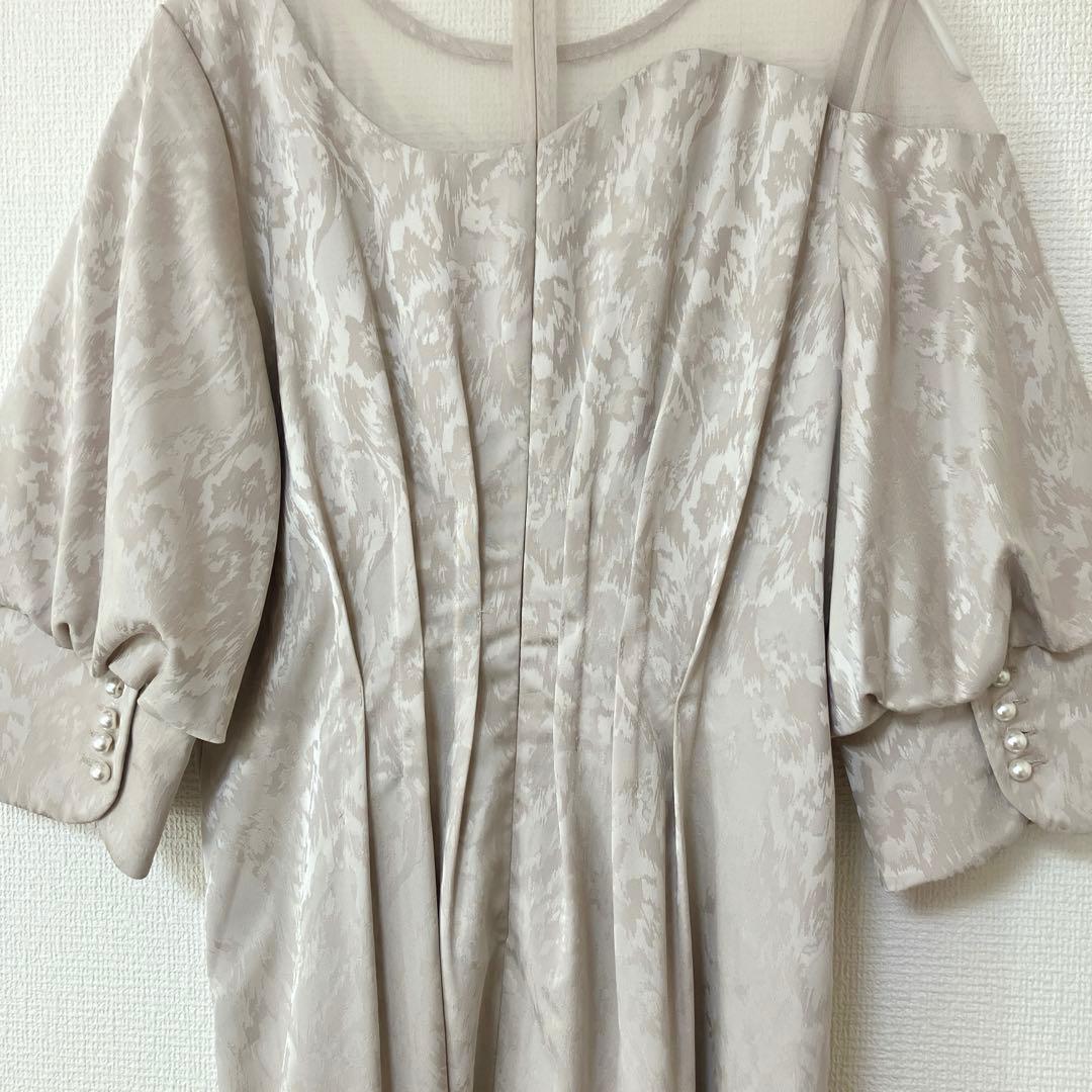 人気　美品　エトル　ミアンダリングウエストタックフレアドレス　ベージュ　M