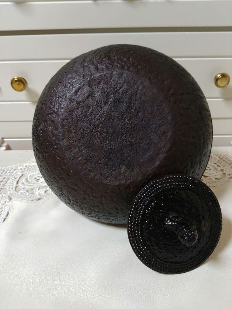 USED品 南部名工金秀 及春鋳造 算盤形捻鉉アラレ 南部鉄瓶 南部