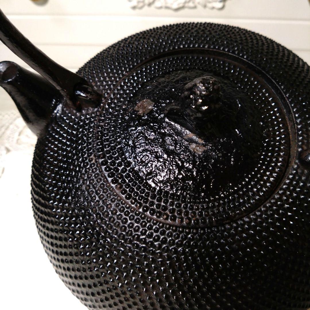 USED品 南部名工金秀 及春鋳造 算盤形捻鉉アラレ 南部鉄瓶 南部