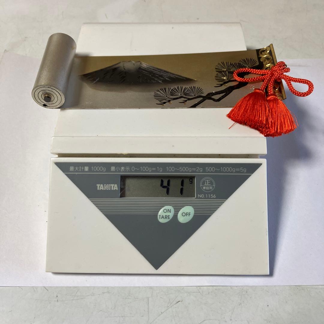 武比古作　純銀絵巻物　ガラスケース入り　富士山に松　純銀　SILVER 刻印