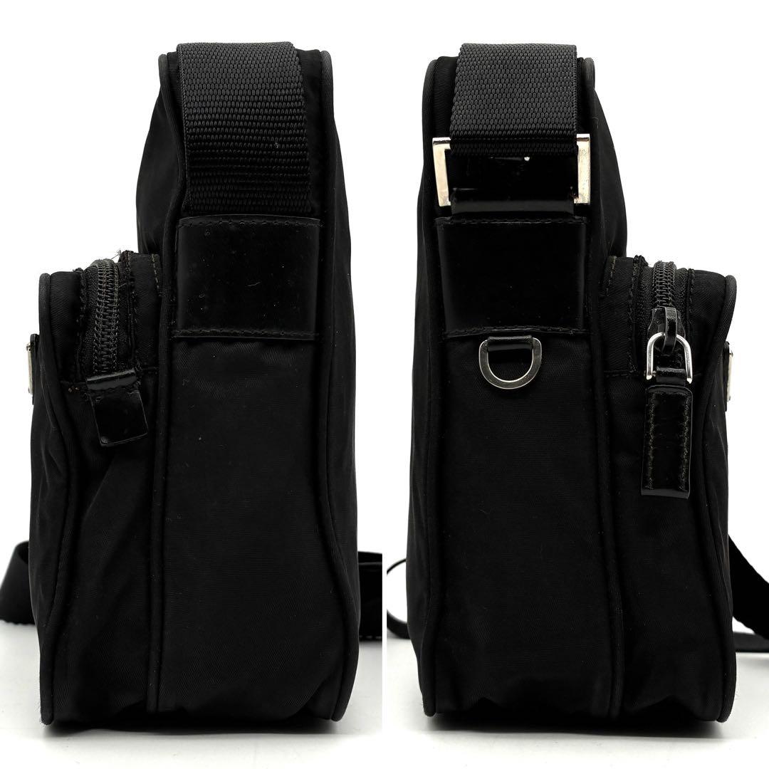 正規品 プラダ ショルダーバッグ 三角ロゴ 白タグ 斜め掛け ユニセックス 黒