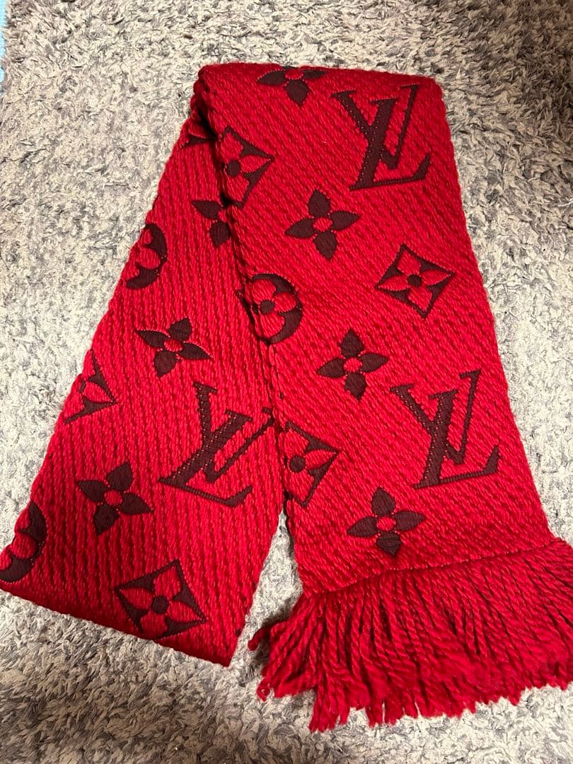 中古 ルイヴィトン エシャルプ ロゴマニア モノグラム マフラー グレー