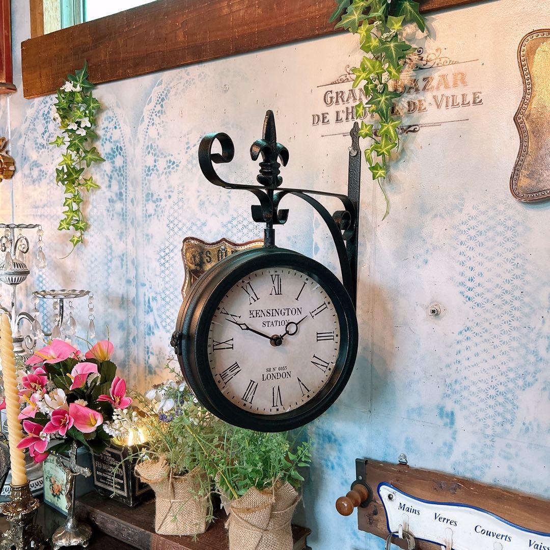 おしゃれな壁掛け時計 №.3 両面時計ウォールクロック アンティーク時計