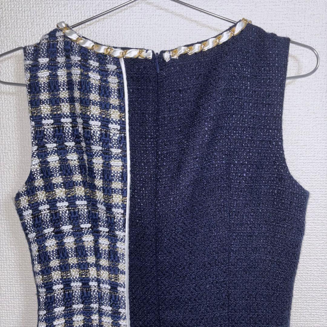 an アン ハーフ切替ツイード柄 タイトミニドレス