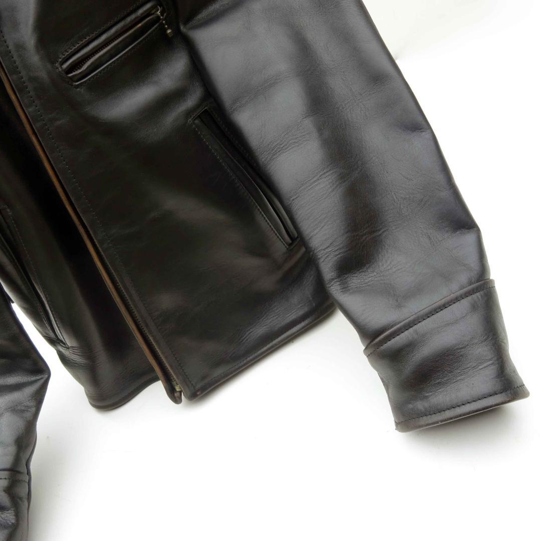 茶芯良好エアロレザー ホースハイド レザージャケット ハーフベルト 38