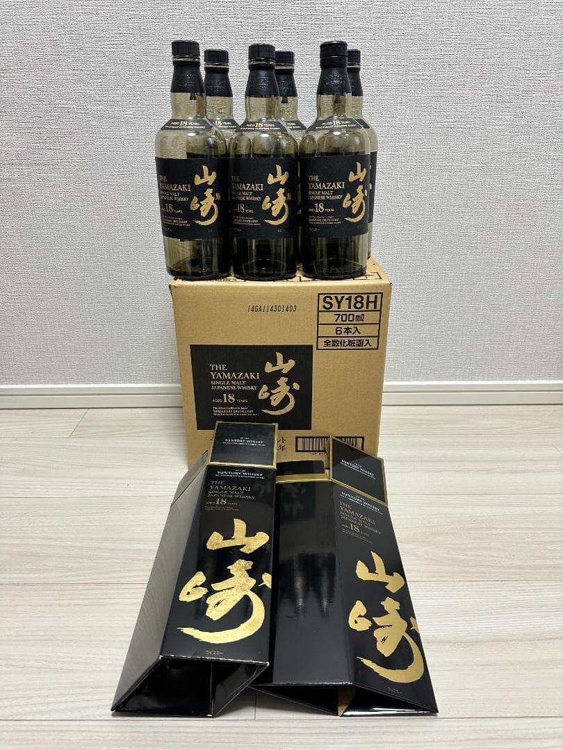 【空瓶】サントリー　山崎18年　700ml　6本セット＋化粧箱2個 サントリー 山崎18年 700ml 空瓶 空箱 2セット