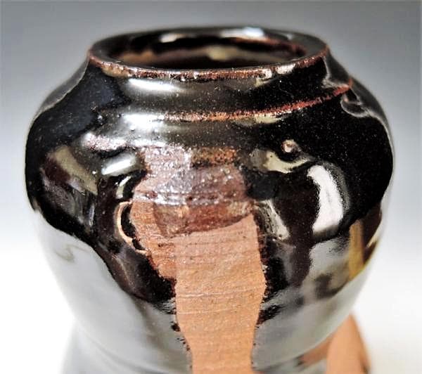 芸術院会員 六代清水六兵衛 黒釉花瓶 M56