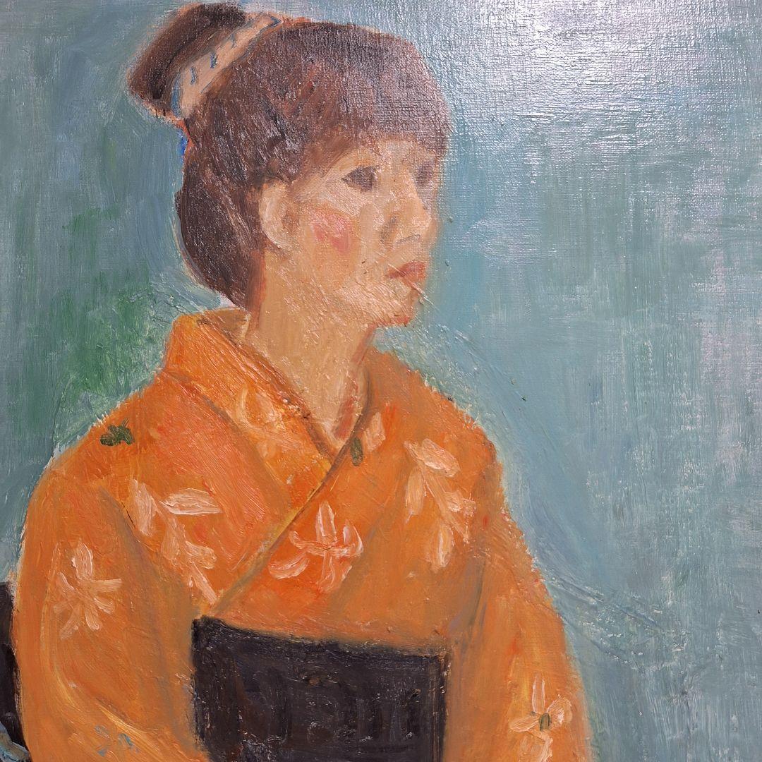 浴衣　夏　着物　人物画　油絵　アンティーク　レトロ