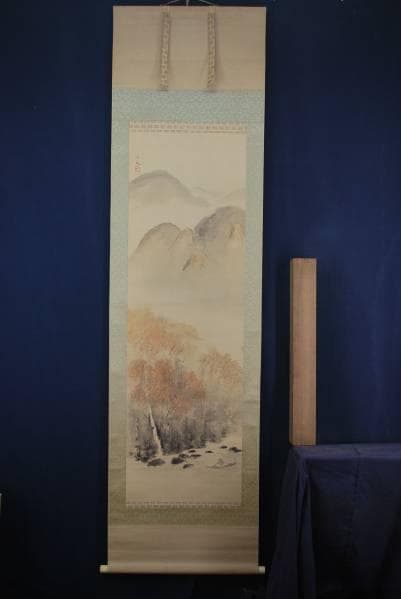 真作/白帆/秋景漁捕図/布袋屋掛軸B-134