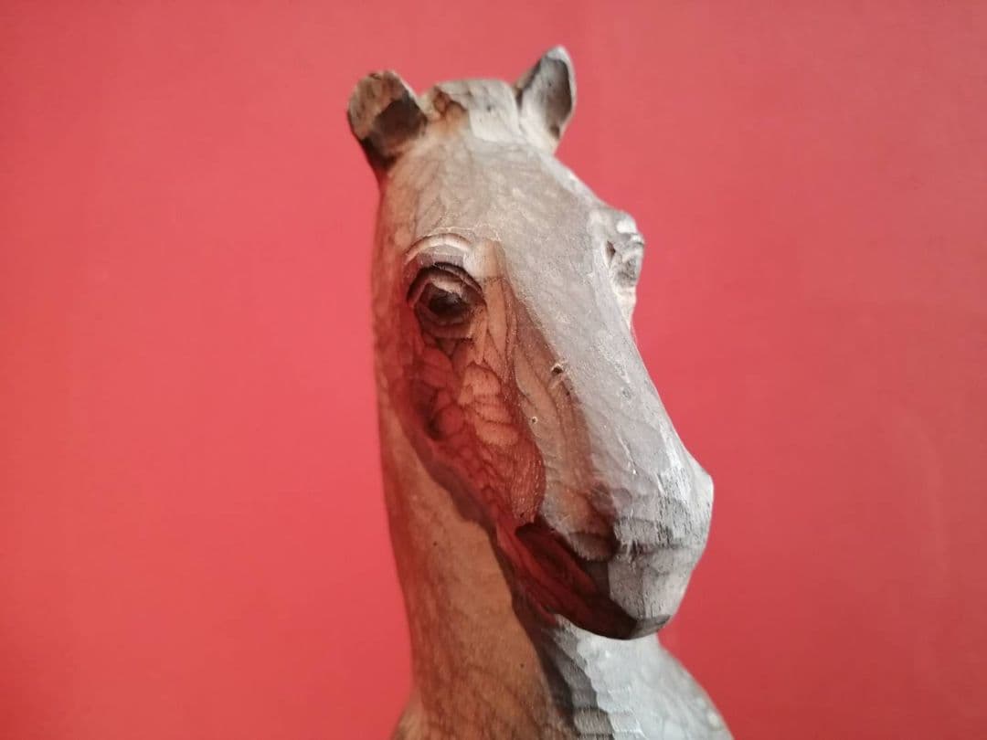 杉本宗一・作 木彫 一木の馬（刻銘有り）