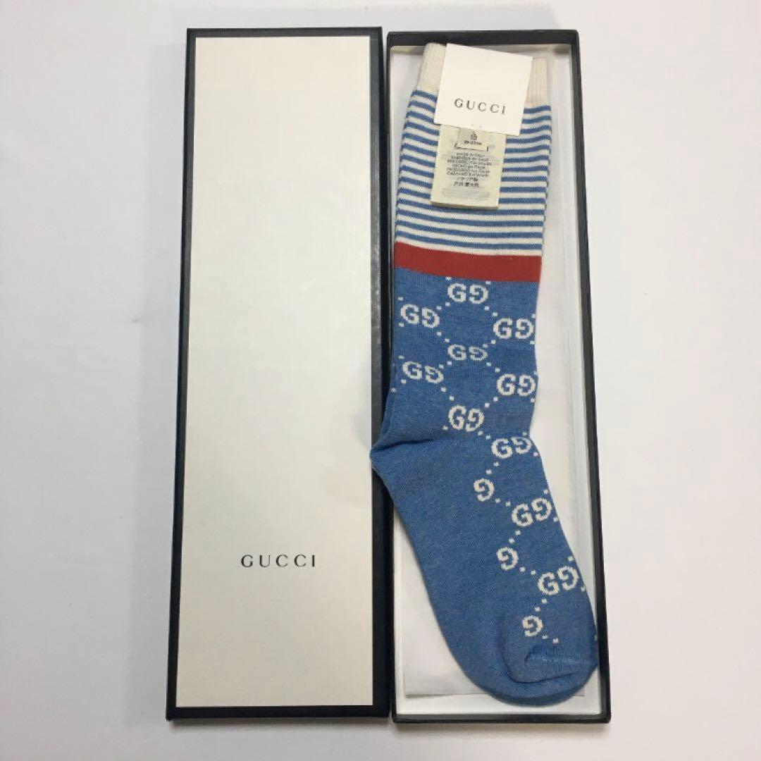 未使用 GUCCIグッチ 靴下ソックス 青 GG柄 L 20-22センチ