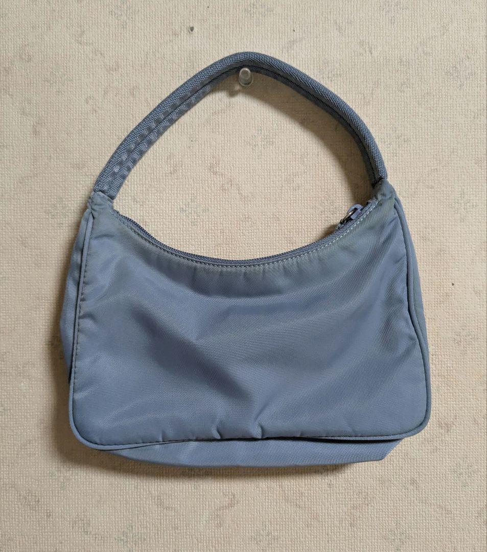 PRADA プレート ☆ ナイロン ハンドバッグ ライトブルー パーティーバック