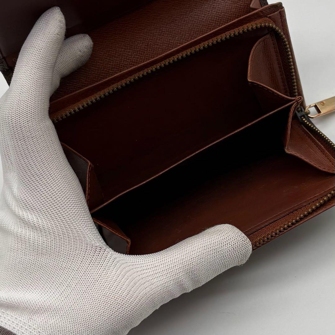 極美品】LOUIS VUITTON レザー 二つ折り財布 モノグラム 焦茶