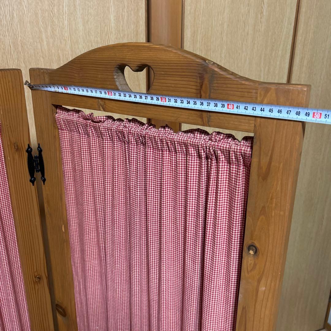 カントリー調 木製三つ折りパーテーション ハート型