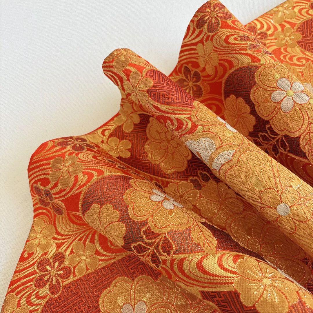 フルセット　七五三７歳女の子ピンク地　桜扇蝶　オレンジ袋帯　絹長襦袢7123