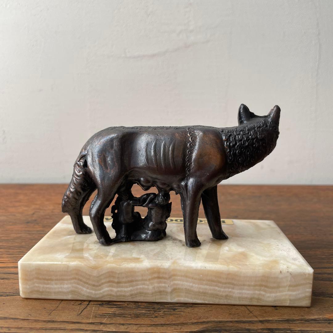 確認用 ローマの伝説 カピトリーノの雌狼 ブロンズ置物 大理石 海外