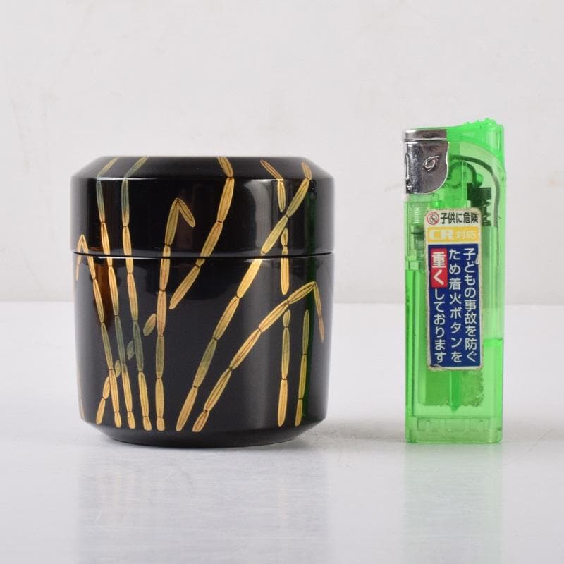 茶道具 黒漆 斎藤宗甫作 草蒔絵 棗 共布共箱 V 7338