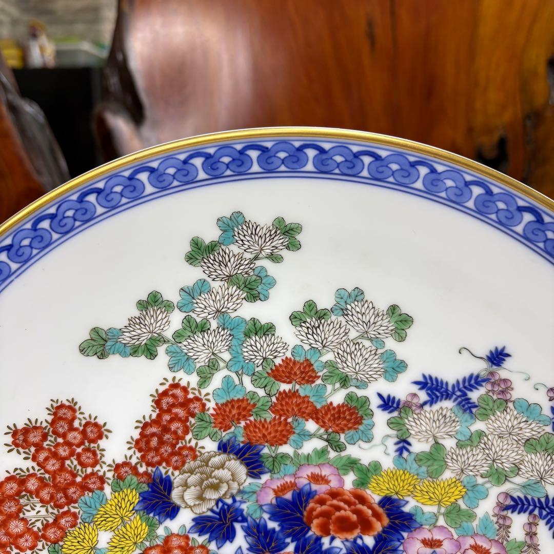 オールド香蘭社　飾皿　染付　花詰　細密 手描き