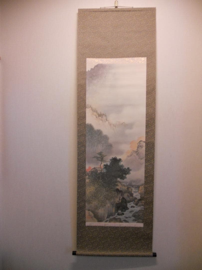 掛け軸 寺崎廣業 作 渓間の秋 絹本 名品 複製 希少 軸装 茶道具 掛軸 美品