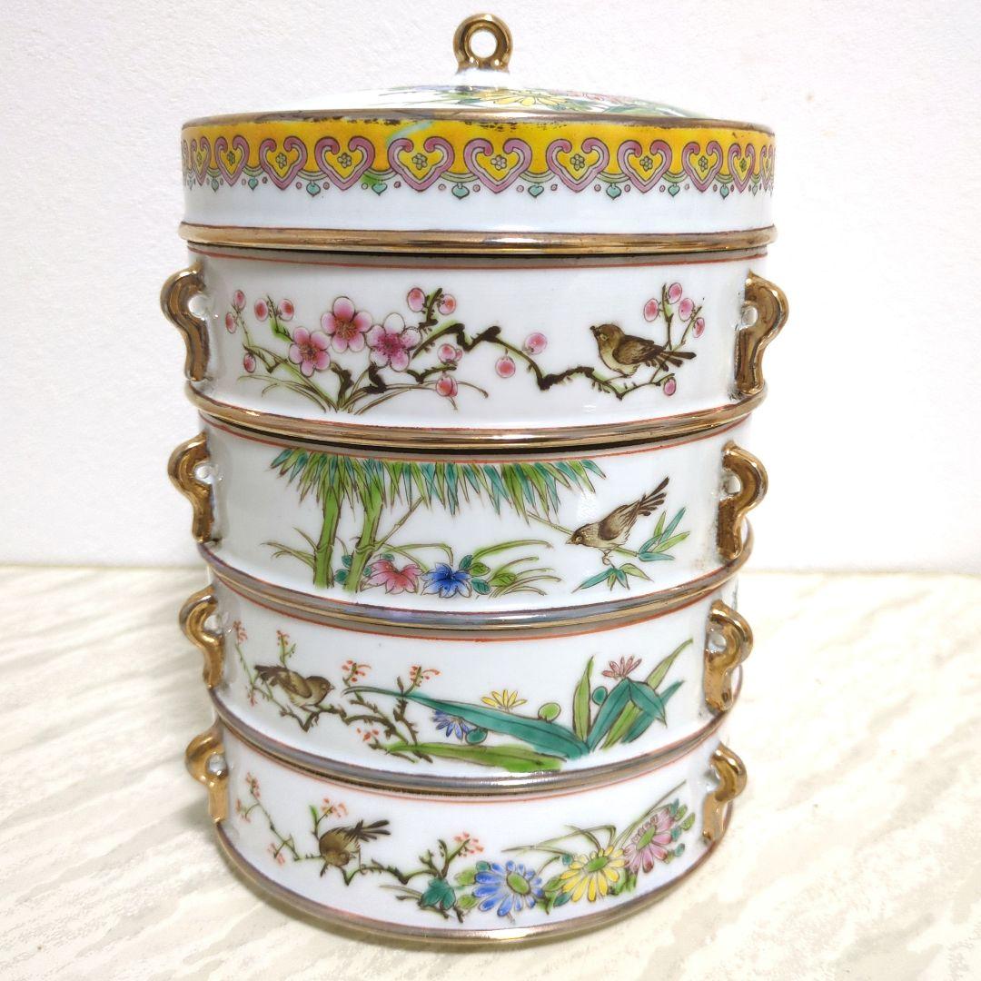 色絵花鳥文四段重 乾隆年製 657