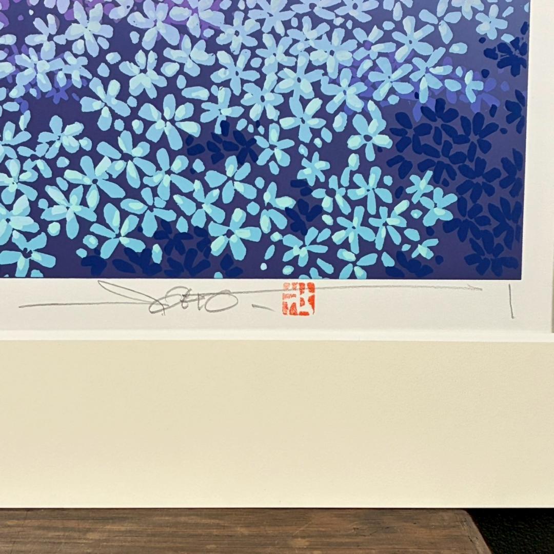 美品 池上壮豊「富士・蝶」シルクスクリーン 直筆サイン・印章有 富士山 桜 蝶