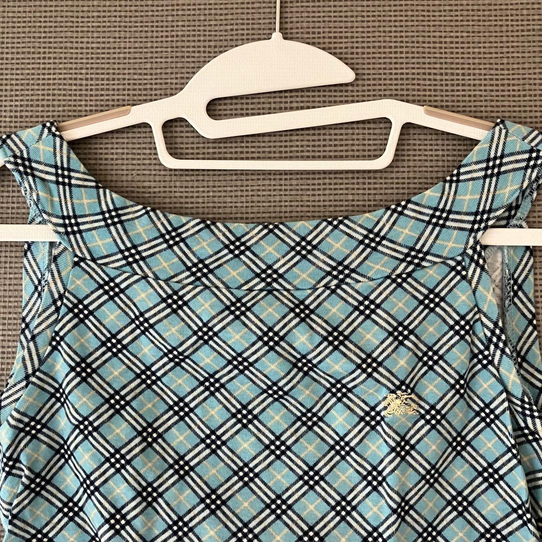 美品　バーバリーブルーレーベル　タンクトップ　ノバチェック　水色　M
