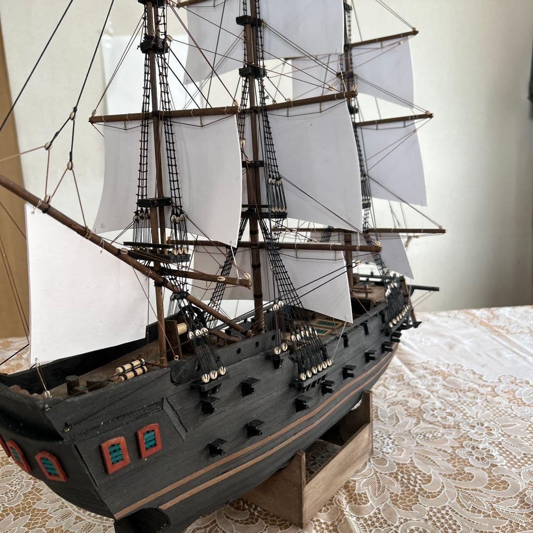 木製帆船模型　船台付き (帆船part2-T) (全てハンドメイド)