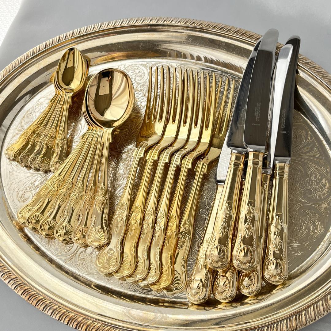 【英国】キングスパターンのディナーセット 24本組【ゴールドプレート】