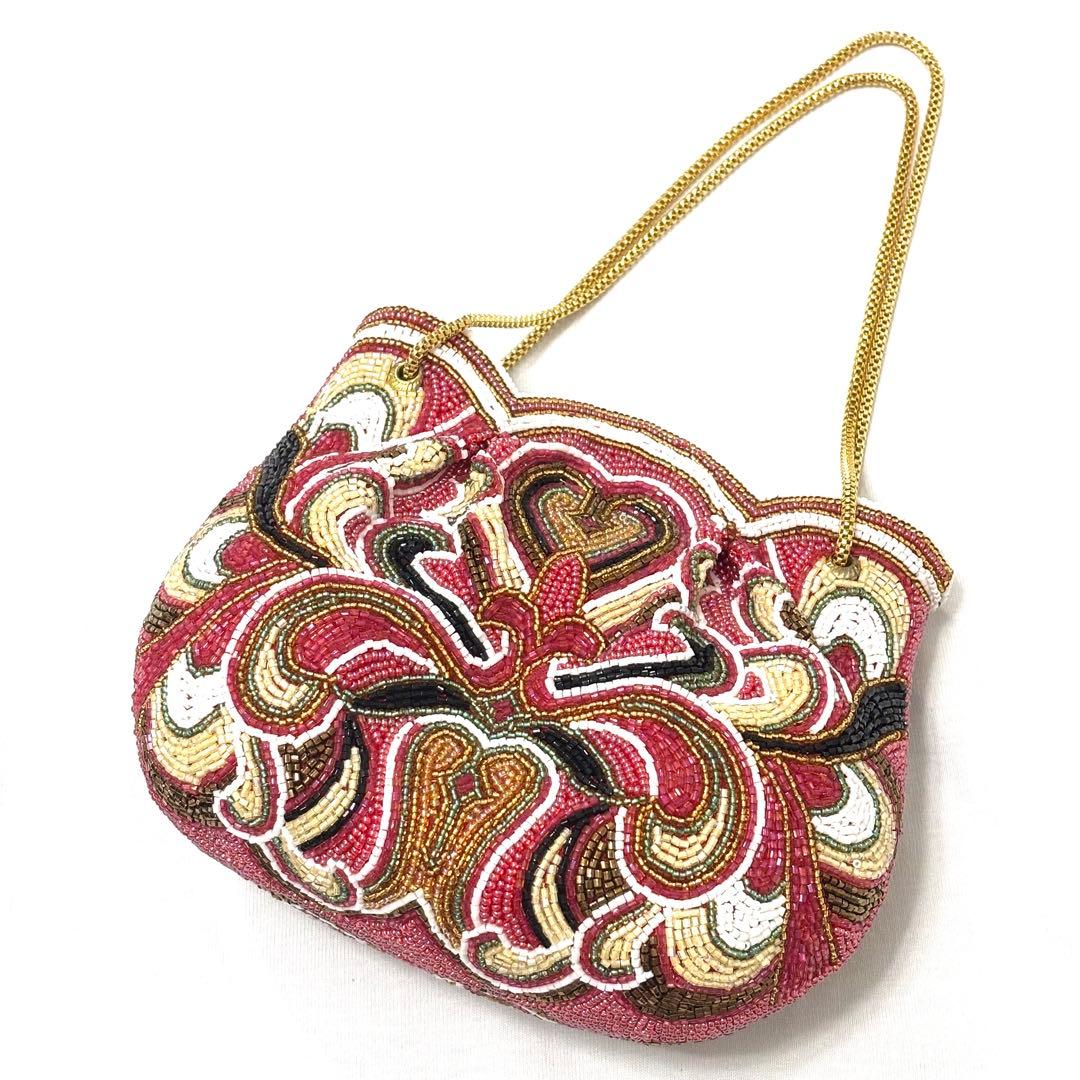 極美品 LUMY ルミー はしもと ビーズ 総ビーズ パーティバッグ 皇室