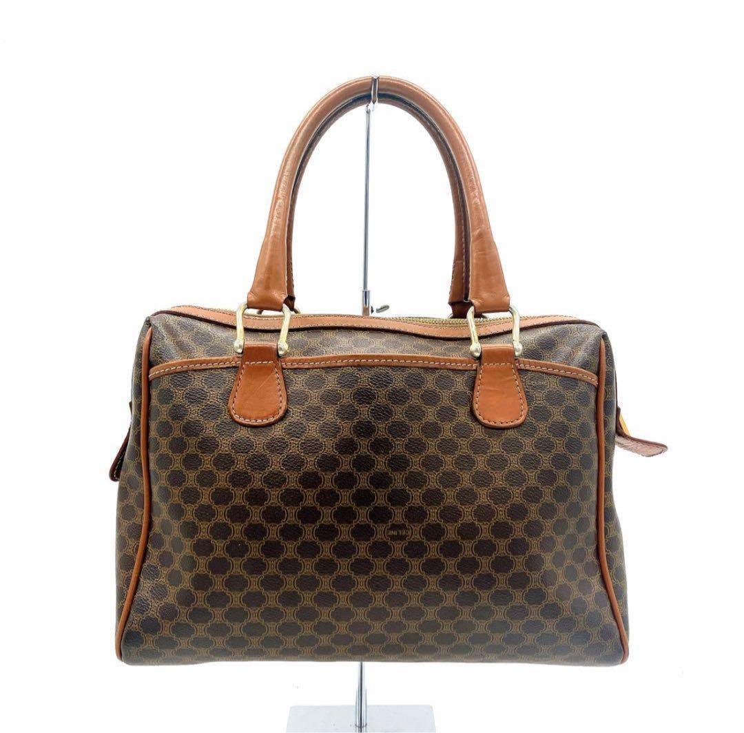 CELINE】ミニボストンバッグ　マカダム柄　ゴールド金具　PVC