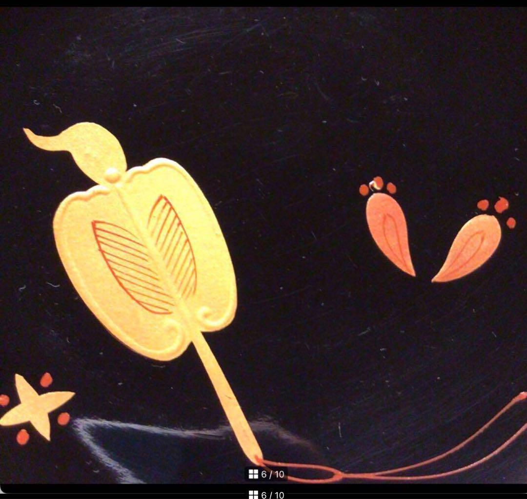 A852 木製輪島塗 高級黒塗 宝尽紋様蒔絵 吸物椀 煮物椀 5客