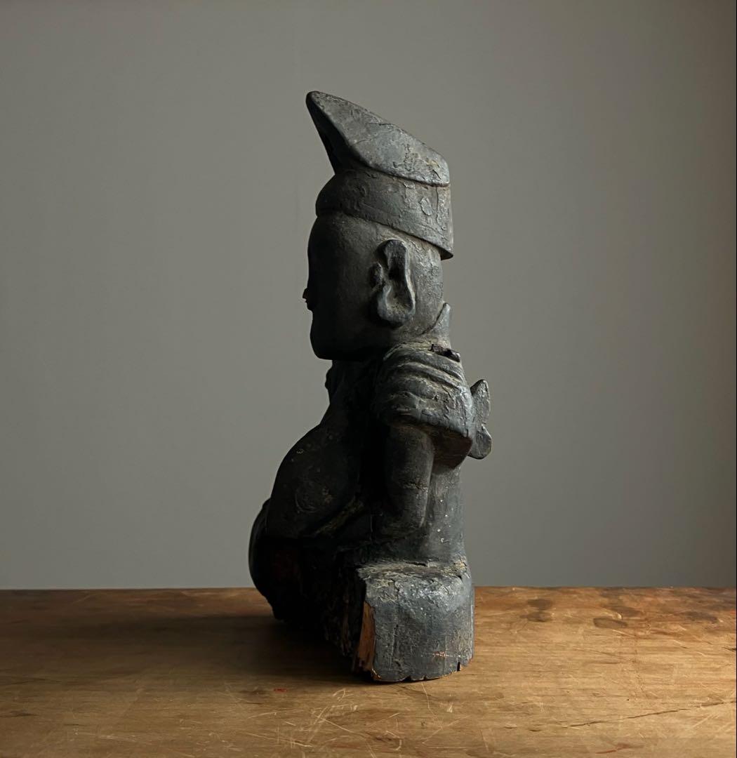 黎明期の恵比寿木彫 室町時代頃】骨董七福神アンティーク仏像美術彫刻民藝