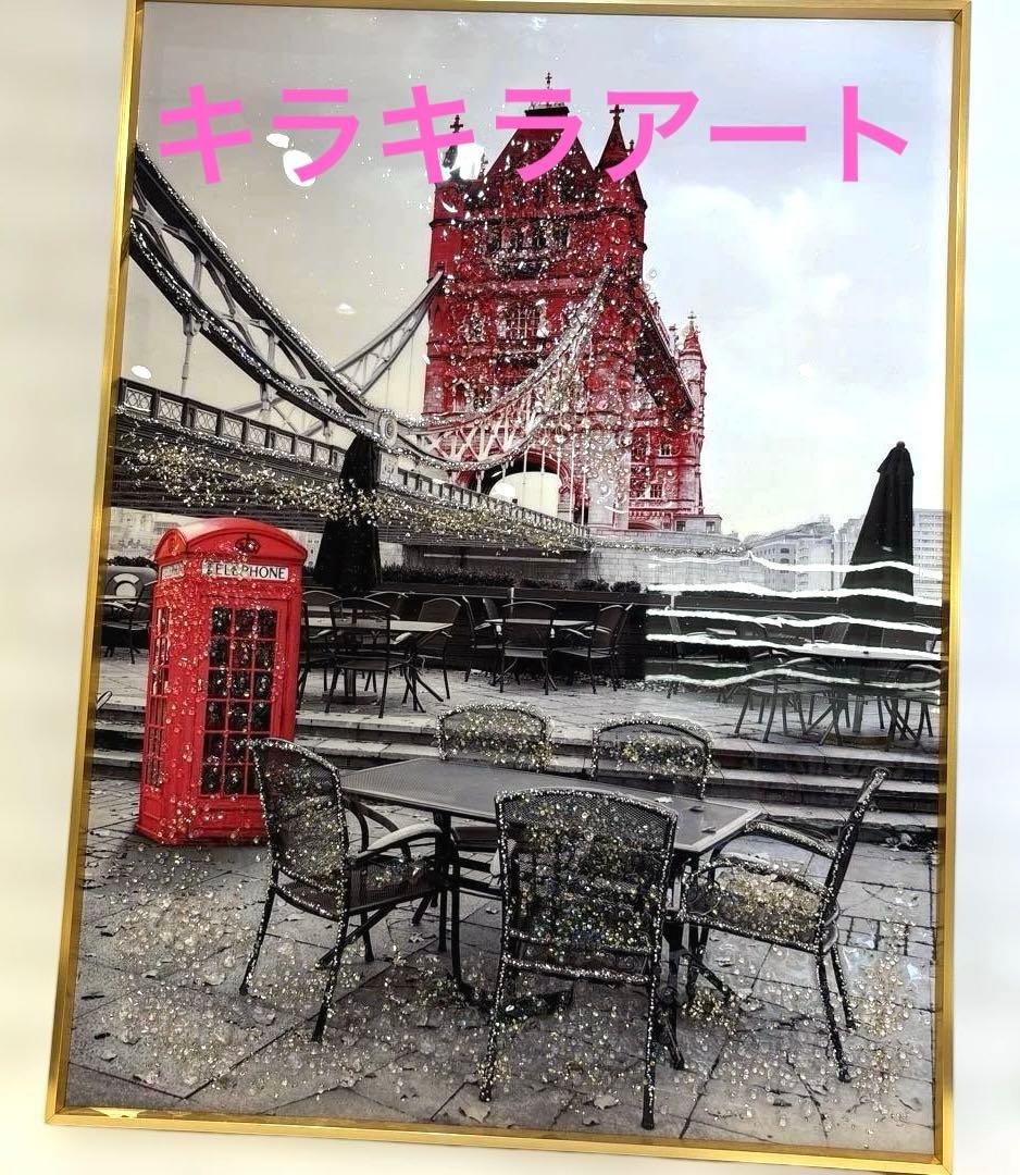ロンドン橋と赤い電話ボックスのアート　キラキラアート 中級 フル ダイヤモンドアート キット ビーズ刺繍 ロンドン 街風景