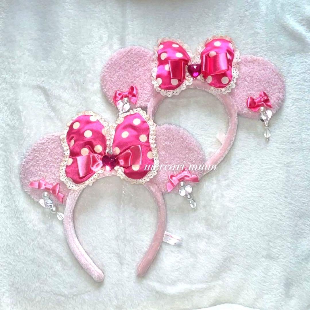 ディズニーカチューシャレースイヤリング水玉ピンクミニー