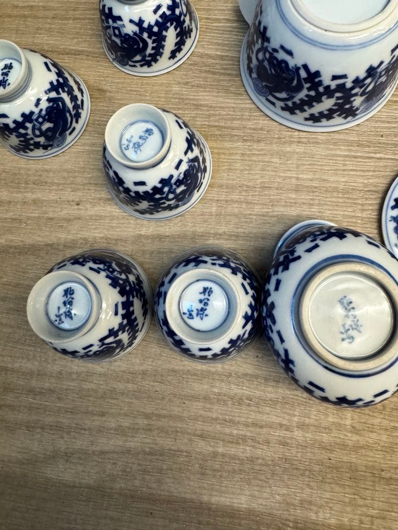 1518  染付青花　茶器セット　宝瓶1  湯冷し1  湯呑5  未使用