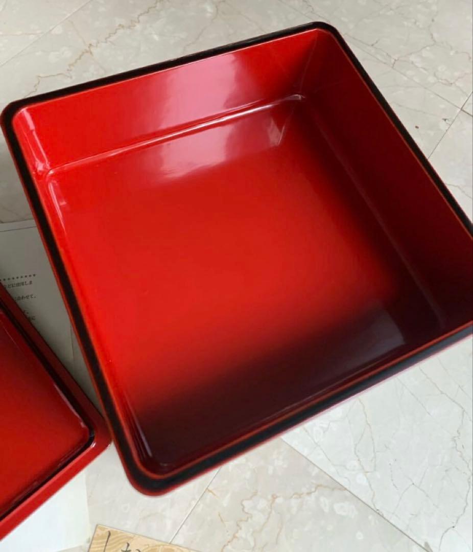 送料込み　未使用　会津塗り　白木屋　ため塗り　三段重