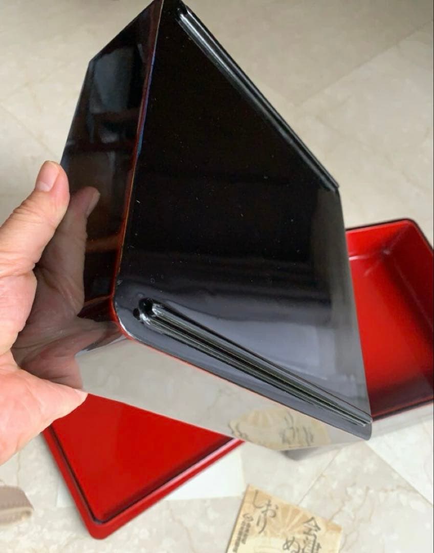 送料込み　未使用　会津塗り　白木屋　ため塗り　三段重