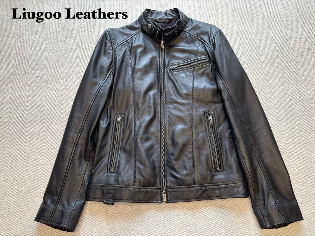 リューグーレザーズ／ラムレザー シングルライダース レザージャケット M Liugoo Leathers 本革 WING-NECK シングルライダースジャケット メンズ