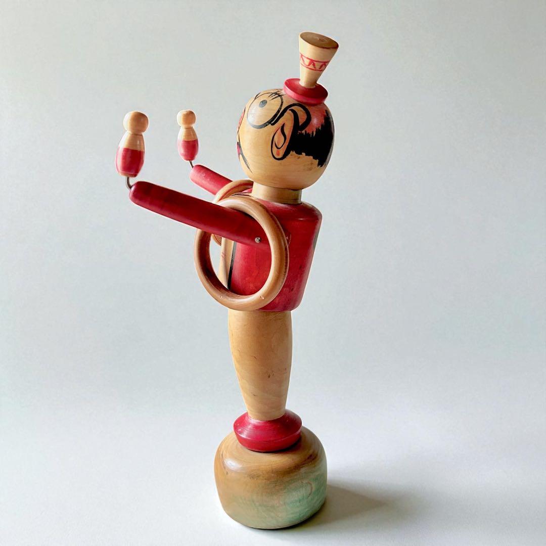 山形県郷土玩具・木地玩具《のんきな父さん》輪投げ・温海（あつみ）こけし 阿部進也